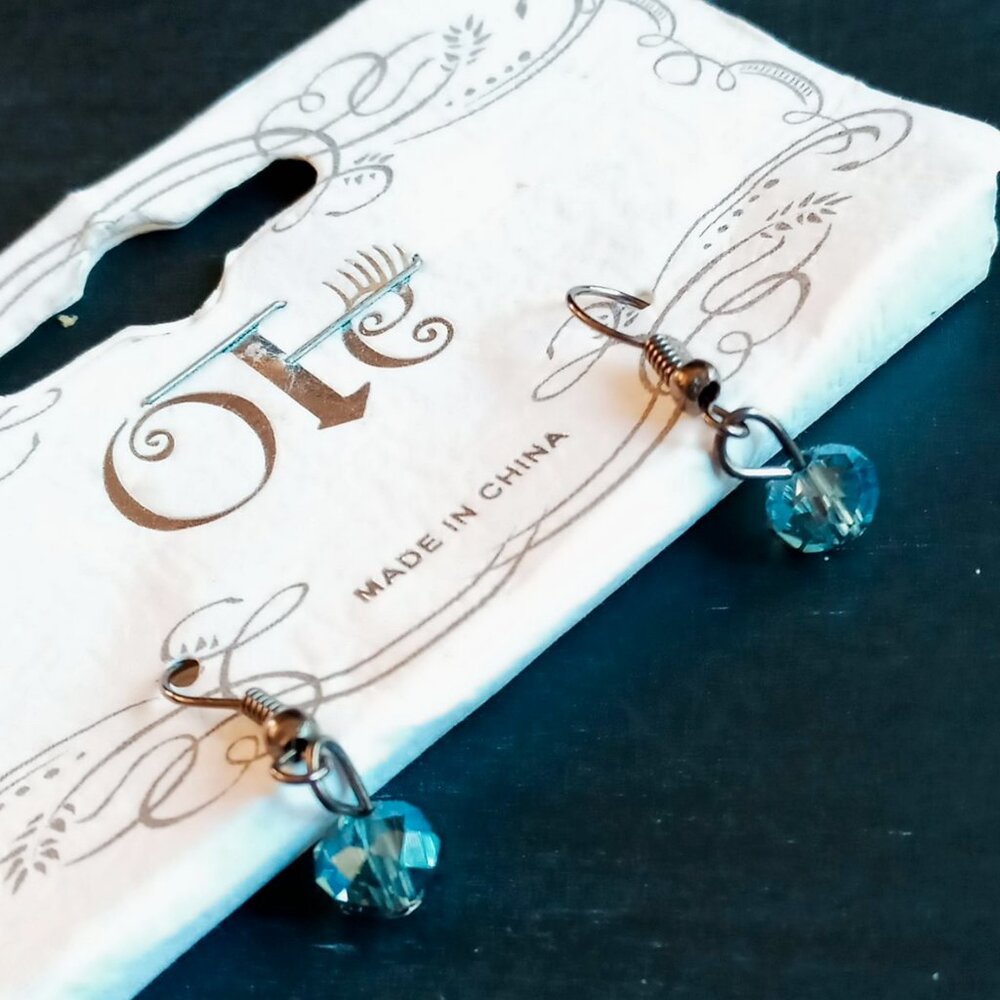 Ole Drop Pierced Earrings Ocean Blue Crystal Beads Dangle Prismatic Color